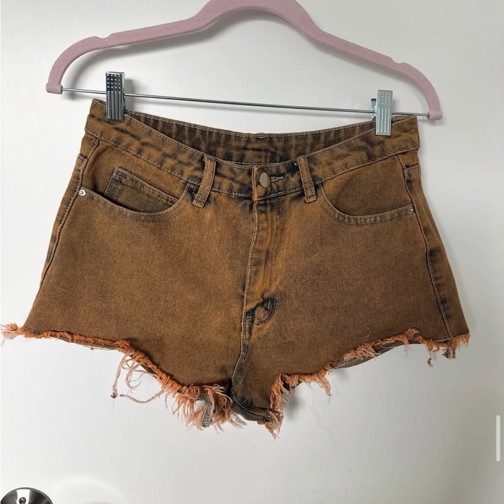 Brown Distressed Denim Shorts